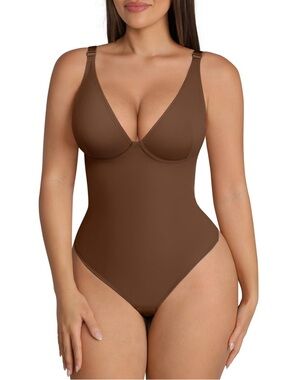 FeelinGirl Shapewear Bodysuits for Women Tummy Control Body Suit Deep Thong LG
